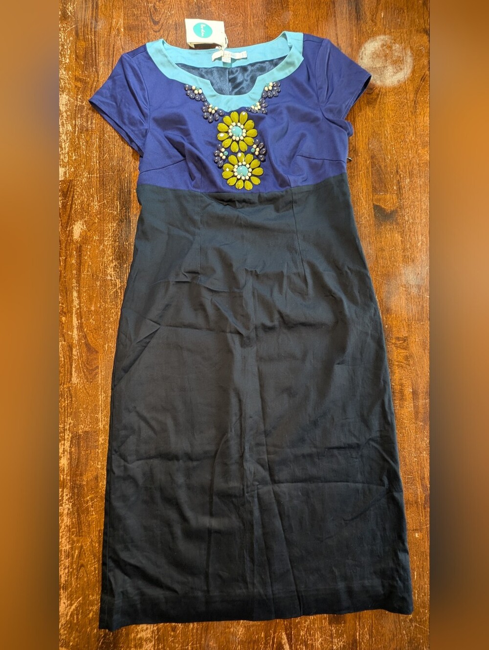 Boden Dress Navy Black Beaded Floral Dress Womens 6L Casual Summer Party NWT